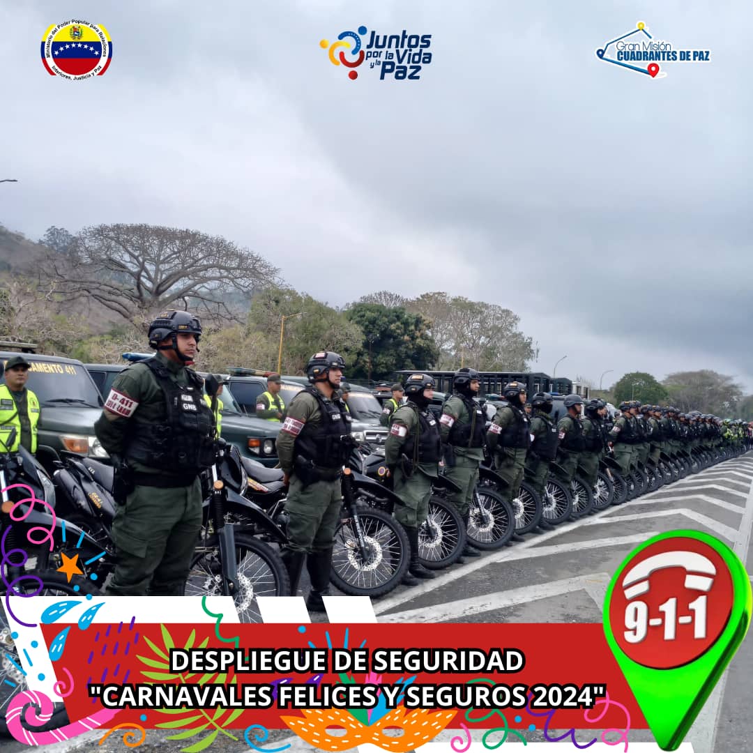 CaraboboVen911's tweet photo. El gobernador de Carabobo, @rafaellacava10 , llevó a cabo el despliegue de seguridad "Carnavales Felices y Seguros 2024" con la participación de más de 10 mil funcionarios de todos los organismos de prevención y seguridad ciudadana. https://t.co/d6GLCrJLp6