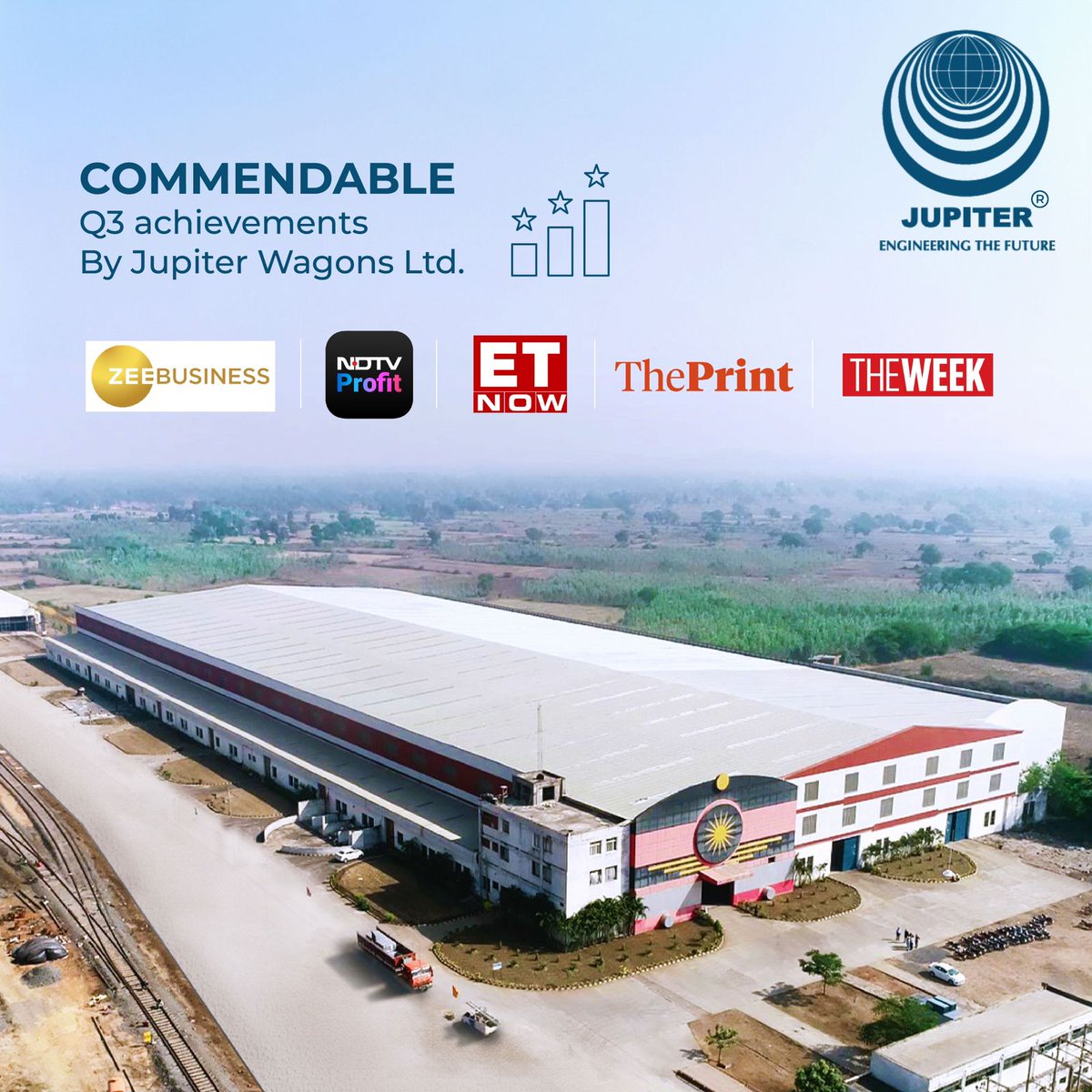 JupiterWagons's tweet photo. We extend our heartfelt thanks to the media for their extensive coverage of Jupiter Wagons Ltd. on the remarkable results achieved during Q3 and 9M FY24.
#JupiterGroup #EngineeringTheFuture #Mobility
#Transportation #Financialresults https://t.co/4wed130eeZ