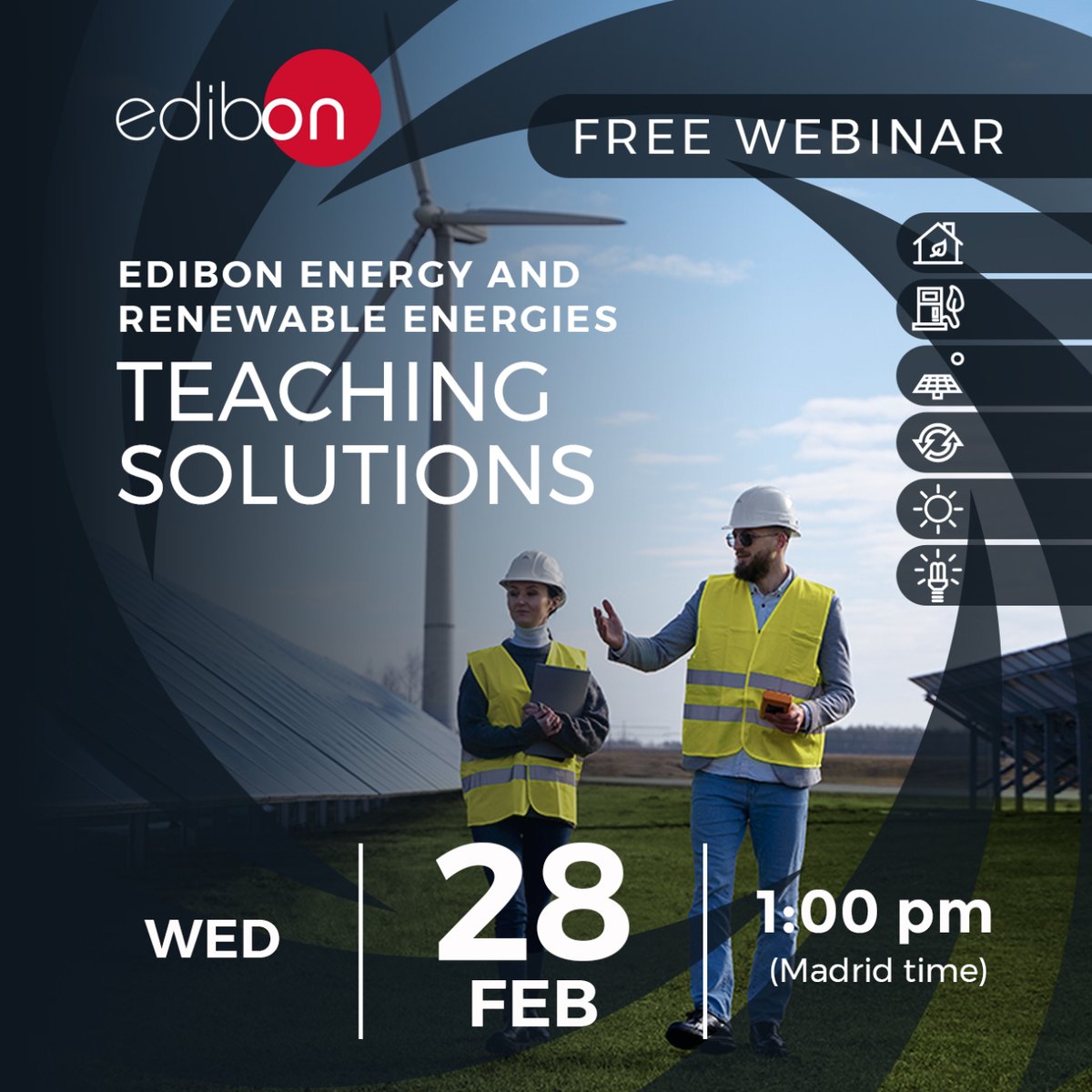 Edibon_Intl's tweet image. If you are interested in renewable energy, you can&apos;t miss our new webinar: EDIBON RENEWABLE ENERGIES TEACHING SOLUTIONS

It will be held on 28 February at 13:00 CET.

us06web.zoom.us/webinar/regist…  

#DiscoverEDIBON #RenewableEnergies #TeachingSolutions