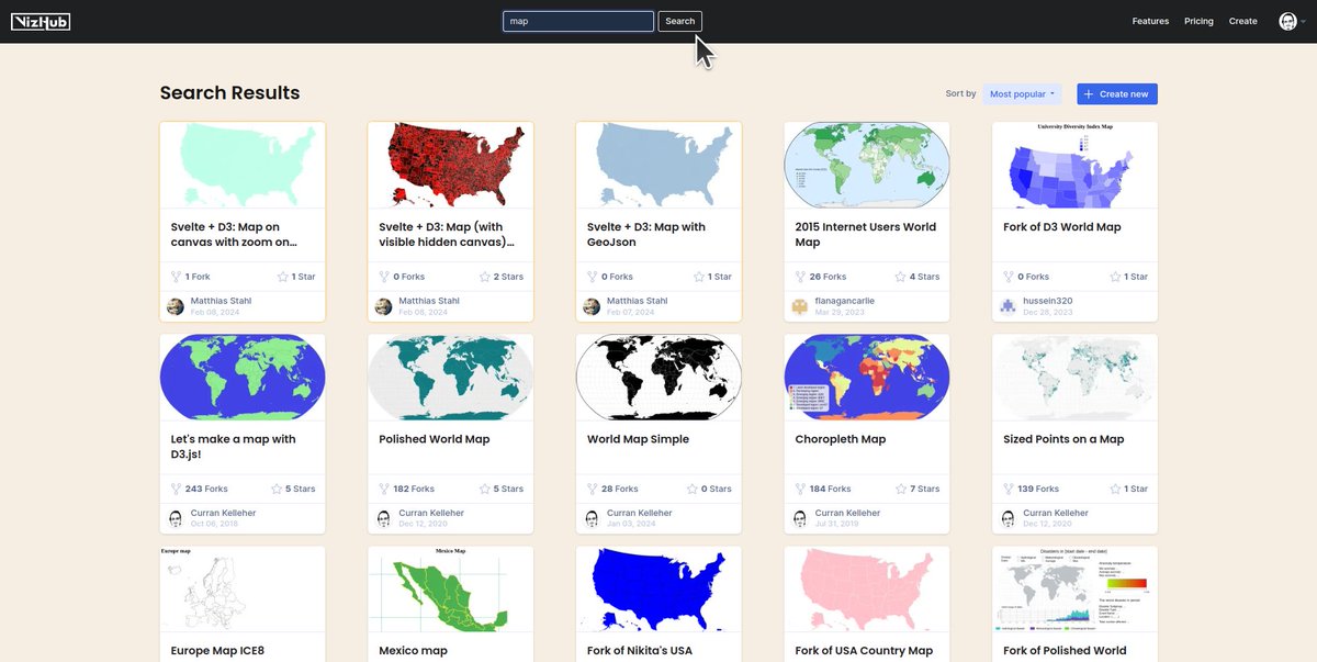 viz_hub's tweet image. Search is working now in VizHub!
You can use this to find vanilla JS implementations of various #dataviz techniques with #d3js and other libraries
