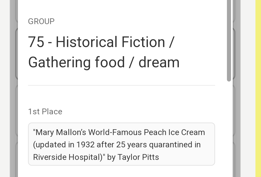 Delighted to have placed 1st in my category with my Typhoid Mary story 🤭 can't wait to do it all again this weekend!