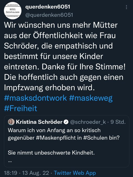 dazugeberin's tweet photo. @AndresMehne @lgoshen Die Wirtschaftslobbyistin @schroeder_k war die Frontfrau vom Kinderhasser- + Zwangsdurchseuchungsfanclub #FIDK und eine der Ersten und Lautesten beim Gekreische, dass Kinder ohne Masken wieder in die Schule gehen müssen!
Scheiß auf die Blagen, Hauptsache Kohle. https://t.co/opFQWN0VuC