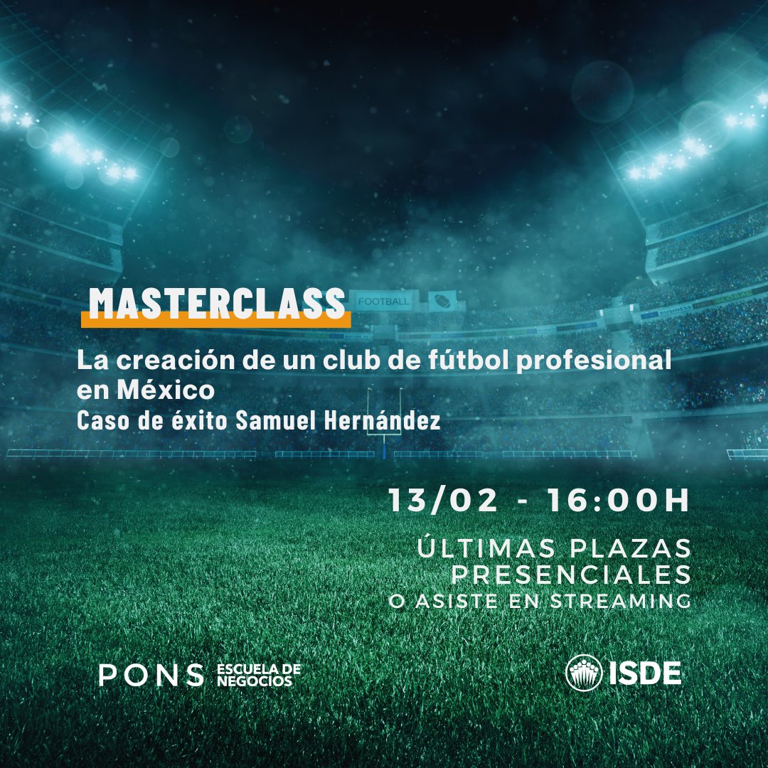 🗓️ Masterclass "La creación de  un club de fútbol profesional en México. Caso de éxito Samuel Hernández" by Samuel Hernández,  alumni del Máster en Representación y Presidente del <a href="/atleticolapaz/">Club Atlético La Paz</a> ⚽🇲🇽 

🎯💻 Últimas plazas presenciales. 

🔗 Más info: zurl.co/avGf