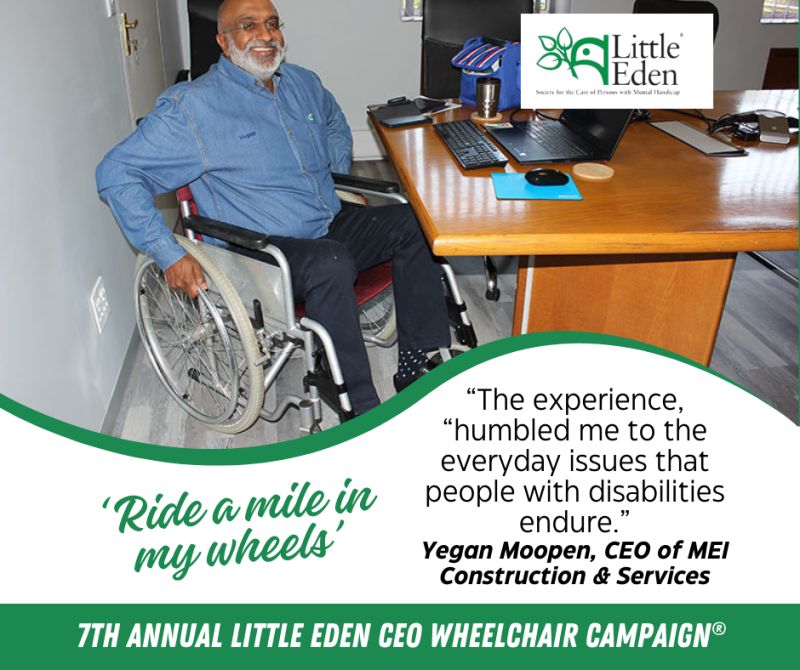Show support to people who rely on the use of a wheelchair by spending one workday in a wheelchair. Participating companies will gain valuable BBEE and tax points. To sign up call Development Officer @nadinedianemurray on 076 338 5478 or send an email to nm@littleeden.org.za.