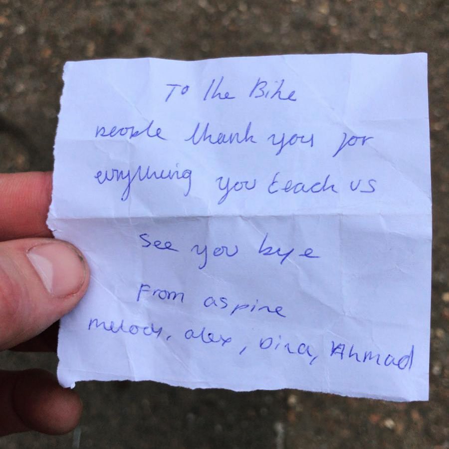 Happy #Friday from the ‘Bike People’! We were given this note by some of young people this week and it put a smile on our faces. As #youth #workers, there is nothing more #rewarding than a thank you from your #students 🫶🏼 We hope you have a good #weekend 💕