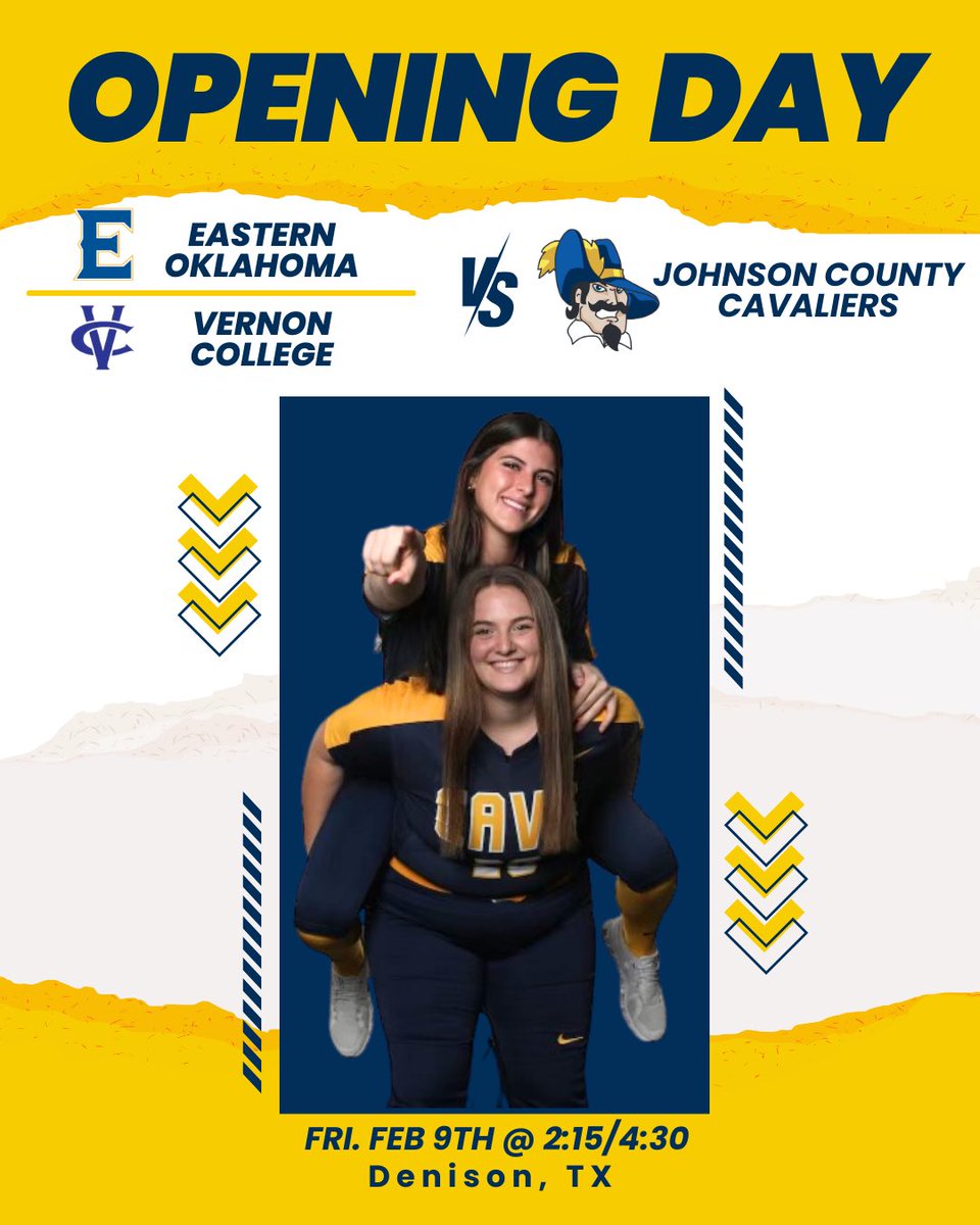 GAME DAY! We open up our season today in the Collegiate Winter Blast in Denison, TX. Cavaliers will play Eastern Oklahoma State and Vernon College.
⏰2:15 &amp; 4:30
📍Texoma Health Foundation Park

Follow games live on GameChanger Team Manager: Johnson County Cavaliers.