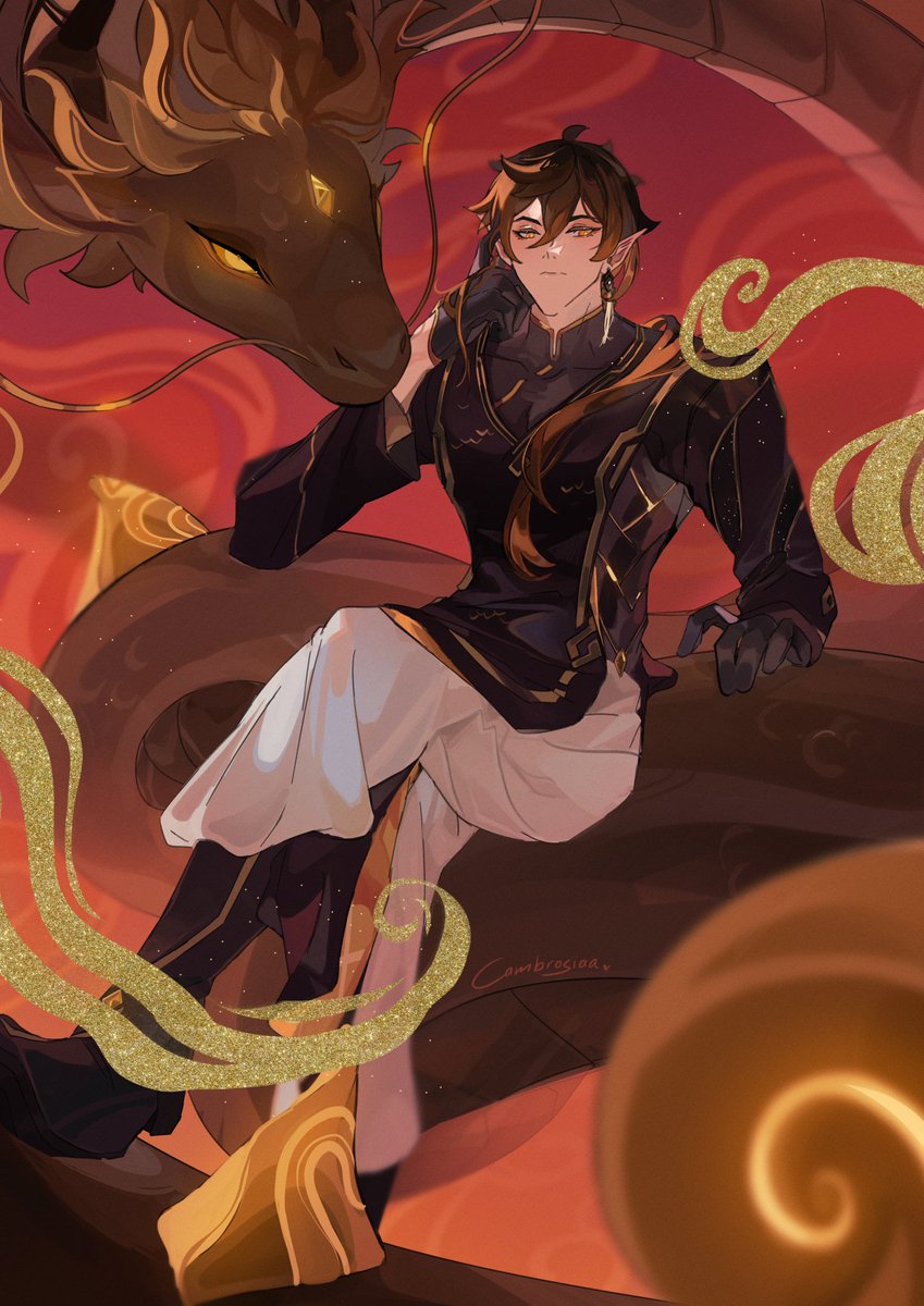 Cambrosiaa's tweet image. Happy Lunar New Year!!🧧 #zhongli #YearOfTheDragon #Genshinlmpact