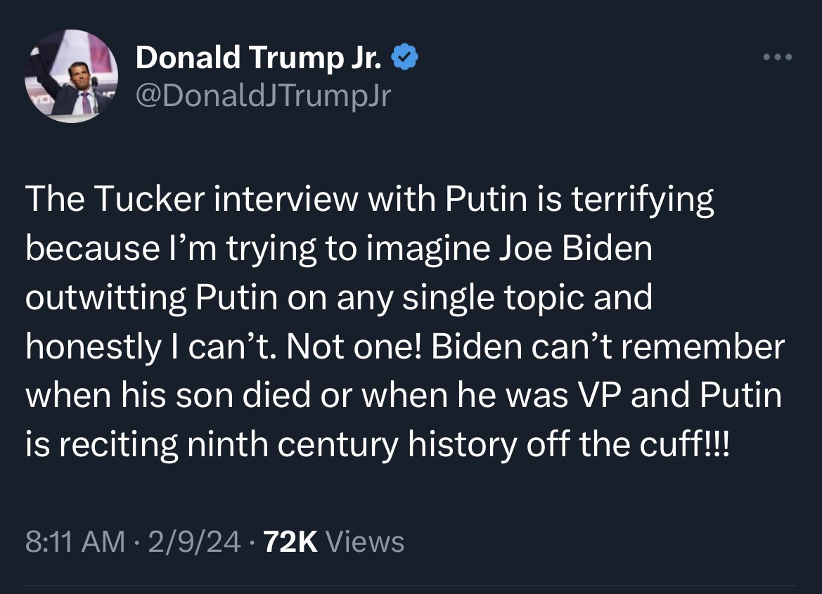 1. “Off the cuff” - Putin has been telling this false Soviet version of E. European history decades. I heard nothing from him in that I hadn’t heard before. 2. I would rather have an Admin that sees Putin for who he is and deals with him accordingly, rather than someone he owns.