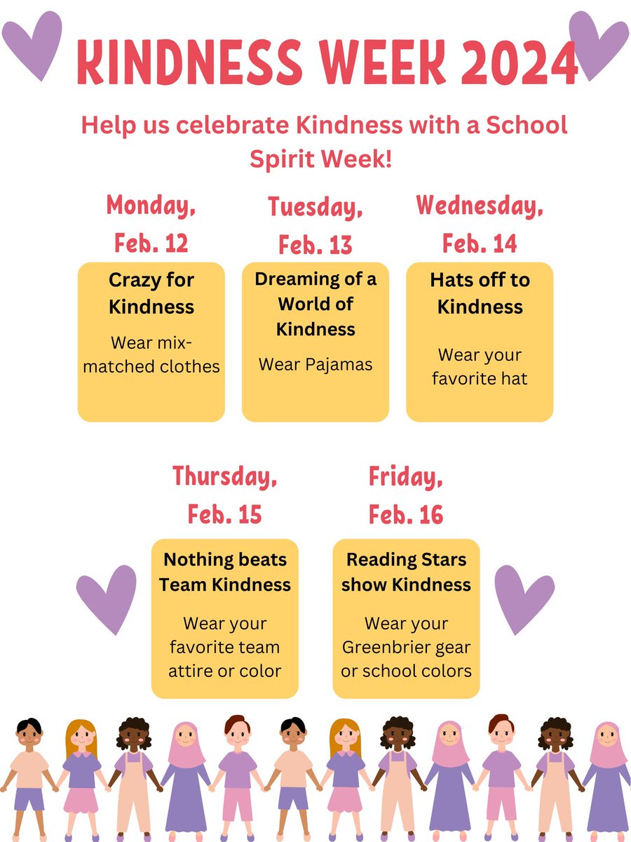 We believe in always being kind. Next week we willl celebrate kindness and school spirit.  See the flyer below for how you can participate. 🐸⭐️