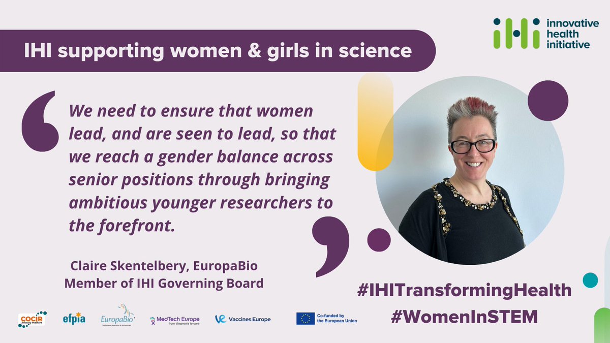 EuropaBio's executive director, @CSkentelbery says #WomenInScience should take advantage of all leadership opportunities possible. Read what IHI's #WomenInSTEM say can be done to achieve #GenderEquality👉europa.eu/!ByJqT6 #February11 @EuropaBio #IHITransformingHealth