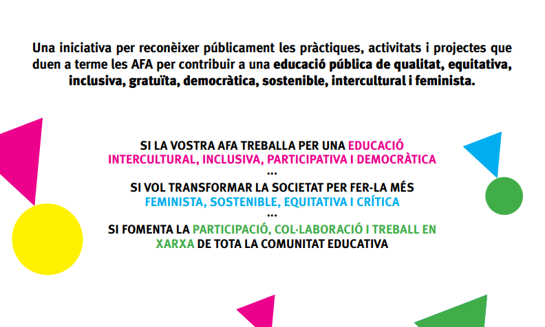 affac_cat's tweet photo. 🤸♀️ Coneixes les 3 categories de projecte dels #PremisaFFaC?
🌻 Tothom a l’AFA: interculturalitat, inclusivitat...
🌈 Transformem la societat: sostenibilitat, feminisme...
🤲 Fem xarxa per la qualitat educativa: treballem amb entitats
Participa-hi!🔗https://t.co/WdKDkiGOkF https://t.co/CIQLvIkrgn