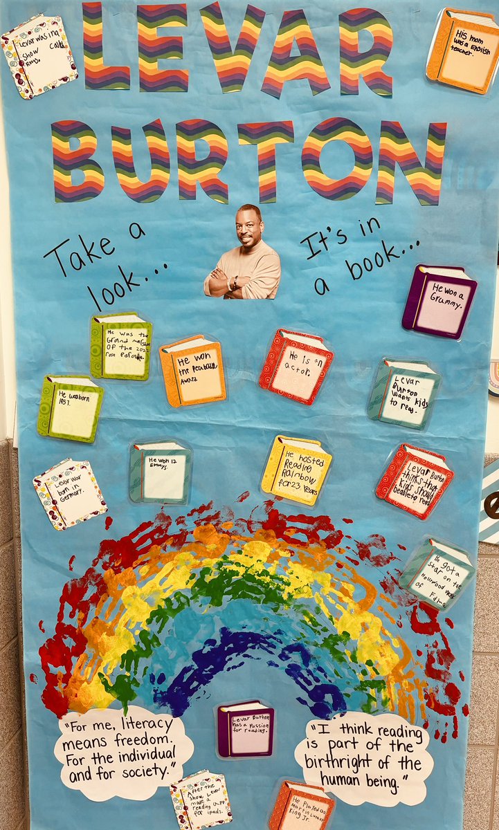 My intervention students and I got to study my childhood hero for our building’s Black History Month door decorating! Who else LOVES Reading Rainbow?! As a reading interventionist, his work is so close to my heart! <a href="/levarburton/">LeVar Burton</a> ❤️🌈📚#BHM #PLSDproud #TeamTussing