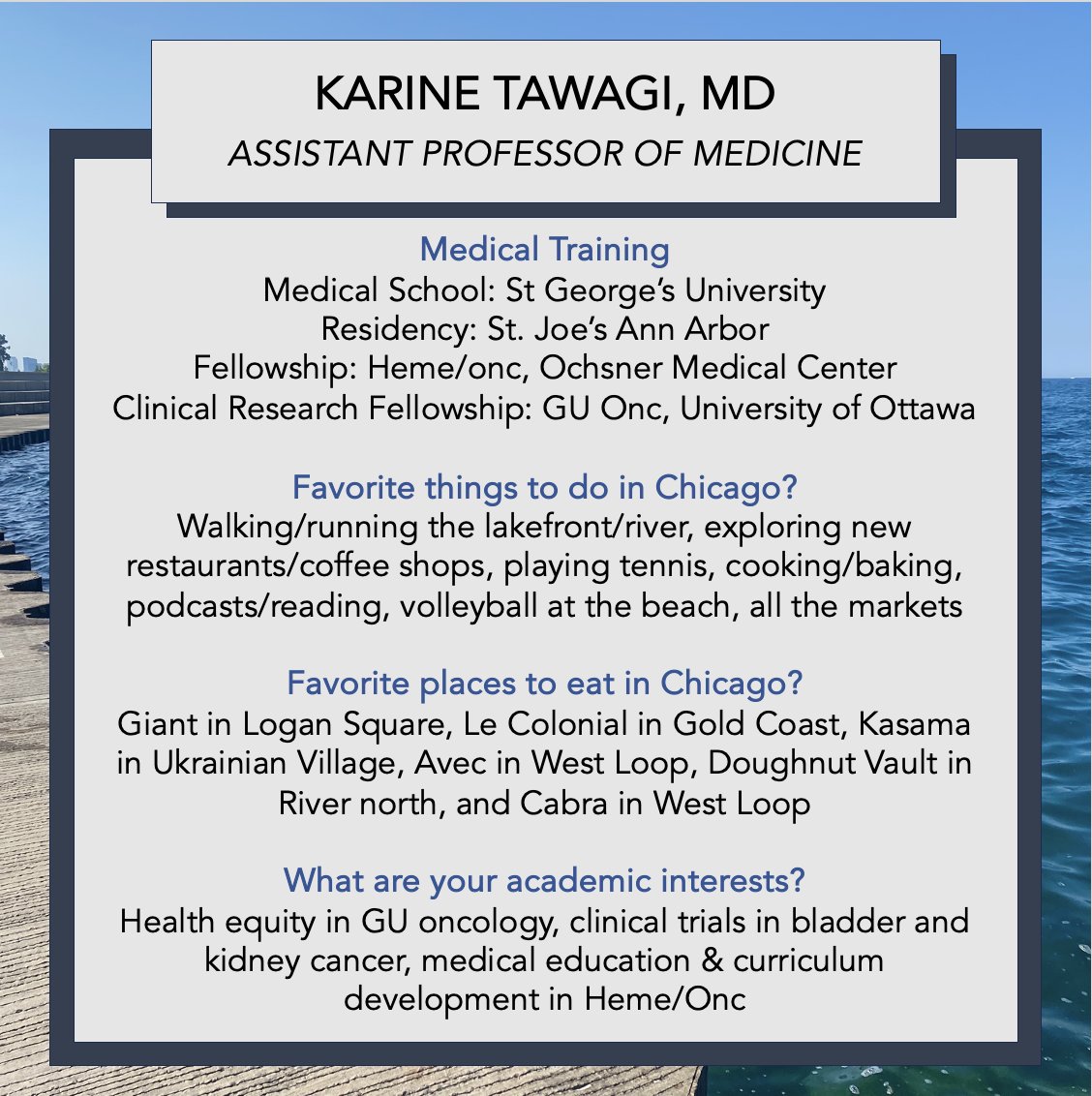 This week's Faculty spotlight: Karine Tawagi! #GoFlames #UICIM