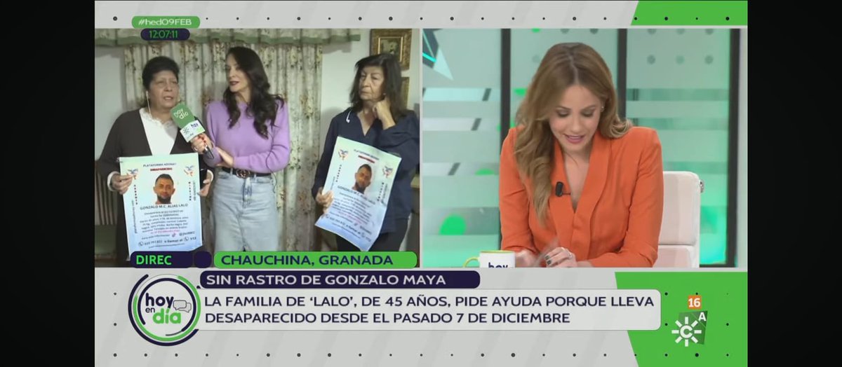 Nuestra <a href="/DeliaPuerta/">Delia Molina</a> nos cuenta que la familia de Lalo de 45 años pide ayuda porque lleva desaparecido desde el 7 de Diciembre.
Chauchina (Granada) <a href="/HoyEnDiaCSTV/">Hoy En Día Canal Sur TV</a> <a href="/canalsur/">CanalSur</a> <a href="/AnaHinestrosa_R/">Ana Hinestrosa</a>