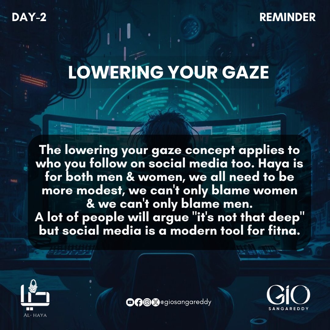 giosangareddy's tweet photo. DAY-2; Tell the believing men that they must lower their gazes.[24:30]
And tell the believing women that they must lower their gazes.[24:31]

#Friday #alhaya #reminders #hayaweek #fridayquotes #fridayevening #gio #giosrd https://t.co/Msge6r1QBz