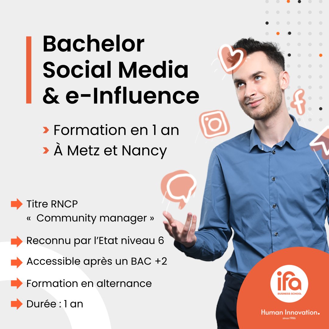 IFA_BS's tweet photo. Cette semaine nous vous présentons le Bachelor Social Media et E-Influence proposé en alternance sur nos Campus de Metz &amp; Nancy. 📚✨

Contactez-nous pour en savoir plus sur le Bachelor Social Media et E-Influence 👉 https://t.co/hgwbYAd75l  📱💡 https://t.co/wiGmj6xKci