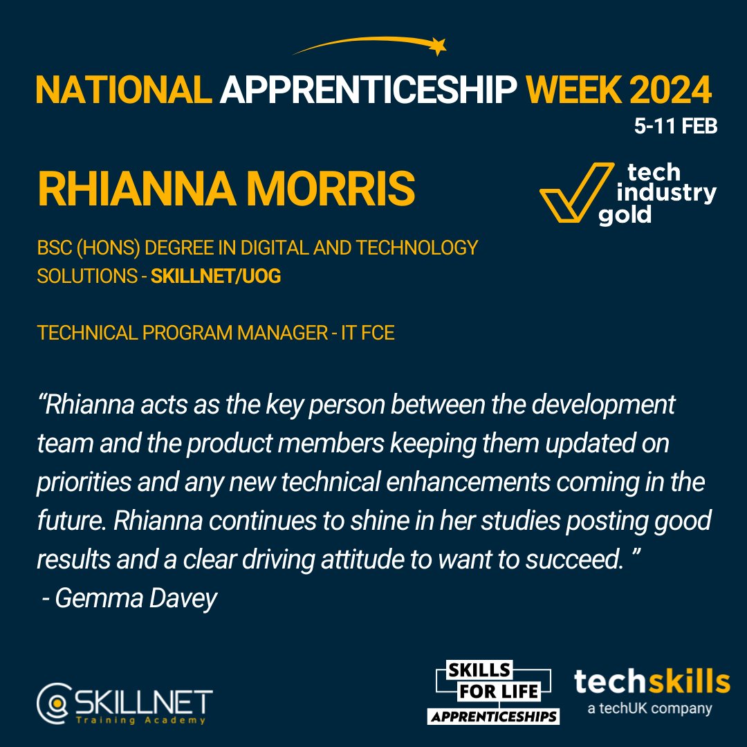 Congratulations to Rhianna Morris from Skillnet working as a Technical Program Manager. Nominated by Gemma Davey for being a key person between development and product members, keeping them updated on priorities and new technical enhancements coming in the future.