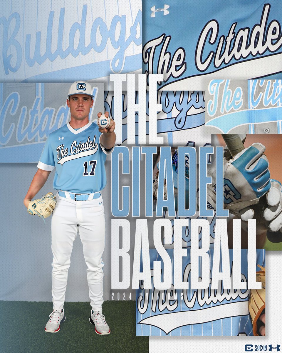 CitadelBaseball's tweet photo. Introducing our new @UnderArmour uniforms for the 2024 season and new @MarucciSports gloves and bats!

#OurMightyDogs https://t.co/mpL752GhPR