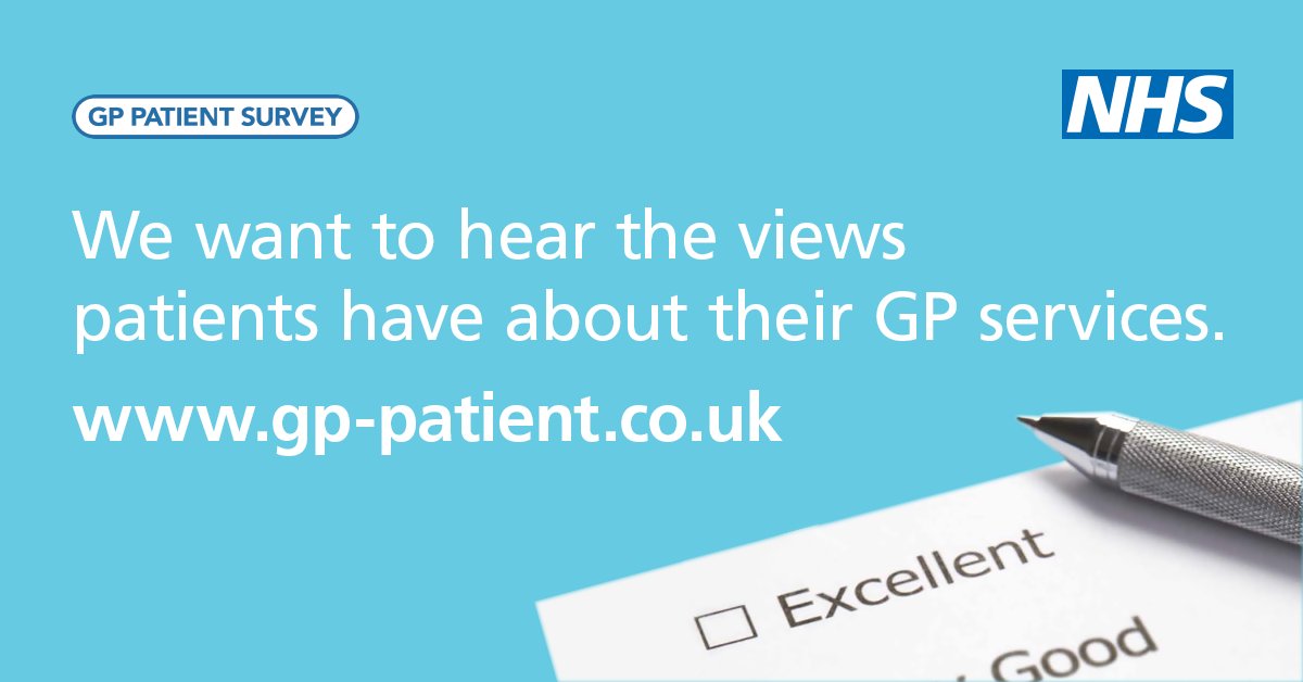 Have you received a #GPpatientsurvey invitation this year? We ask over 2.5 million people in England to let us know about their local GP and health services. Please tell us about your experience to help the NHS.
