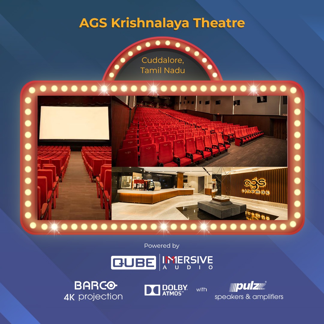 Congratulations to #AGSKrishnalaya on their launch. Digital cinema experience powered by Qube #ImmersiveAudio

#DigitalCinema #techintegration #Cuddalore #agskrishnalaya #Theatre #Movies #AudioVisual