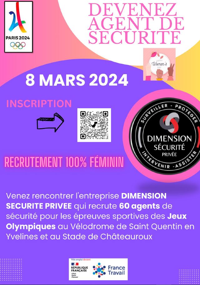 #JOP2024 🚨 #avecfrancetravail et ses partenaires la sécurité s'envisage aussi au féminin. Vous êtes intéressée ? Curieuse d'en savoir plus ? suivez la flèche !⬇️
<a href="/FTravail_CVL/">France Travail Centre-Val de Loire</a> <a href="/LoiseauDavid/">David Loiseau</a>  @dreuxagglo <a href="/F_Gaussens/">Fabrice Gaussens</a> <a href="/lecho_dreux/">L'Écho Dreux</a>