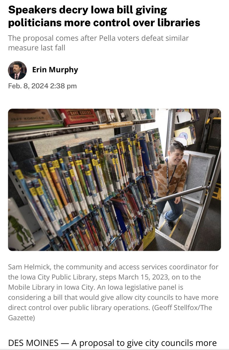 GeometricRabbit's tweet photo. “Librarians, library board members and public library supporters warned lawmakers against the bill’s potential impact of placing partisan political decision-makers in charge of public libraries.”
https://t.co/sNJUTkJPBb
#ialegis #KeepLibrariesLocal https://t.co/NKUS35VB8f