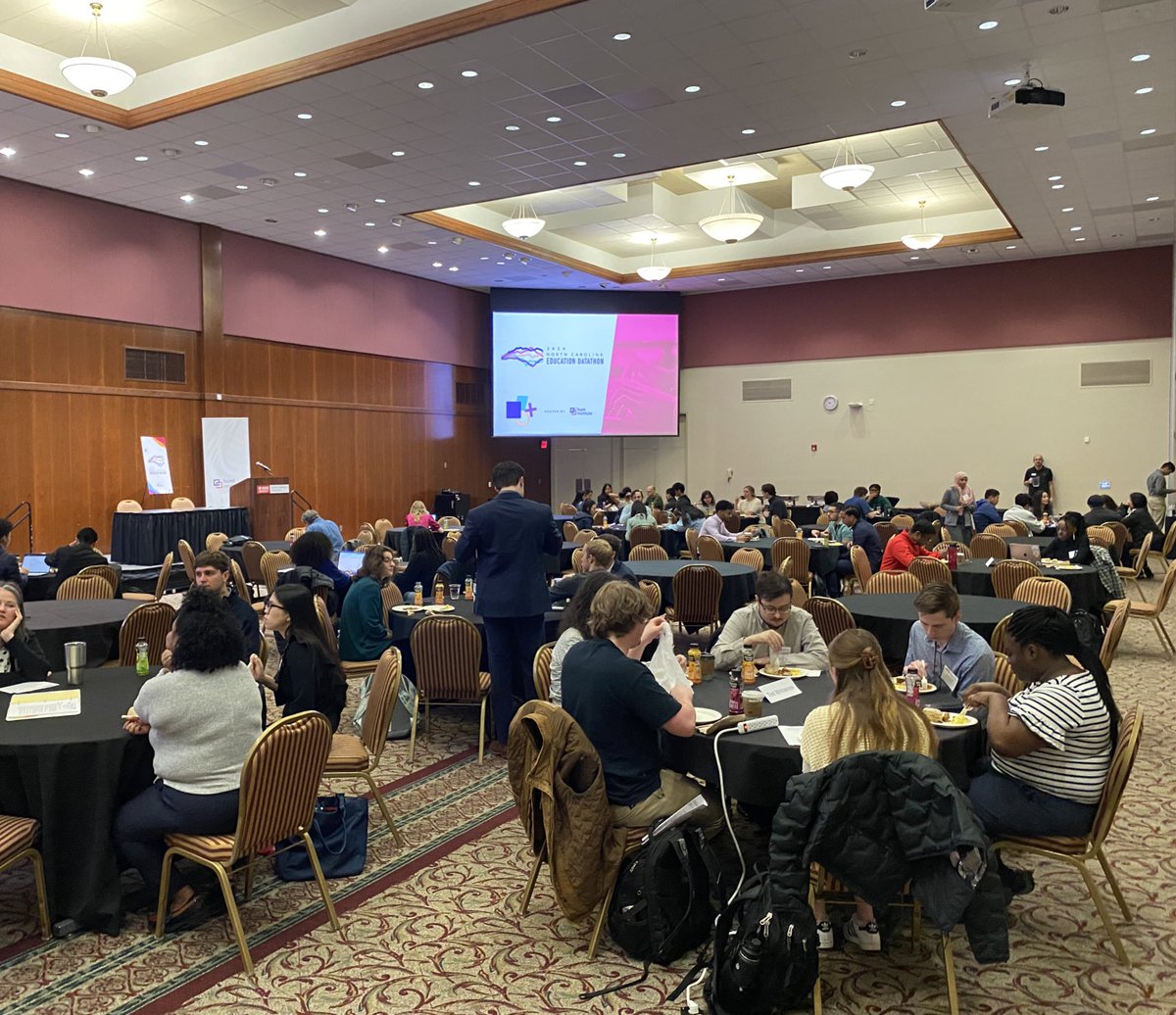 Hunt_Institute's tweet photo. Good morning from Day 2 of #NCDatathon! Today, teams will be wrapping up their research, polishing their presentations, and then presenting to the judges before the awards ceremony tonight! Stay tuned for more! https://t.co/cusKrM6H1v