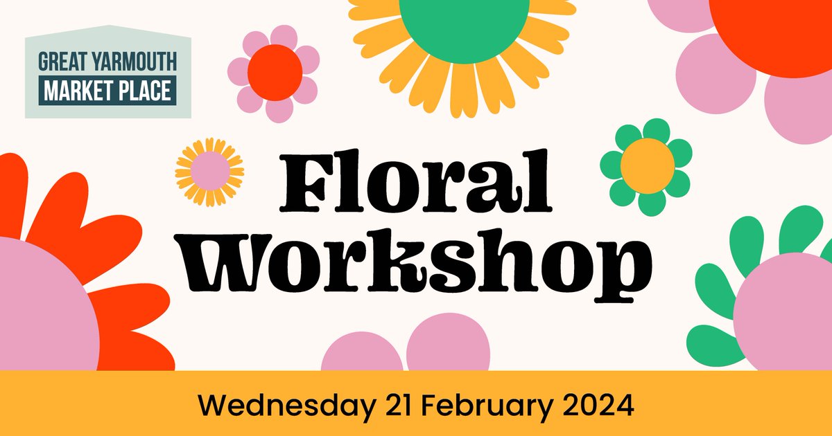 As part of our opening event on Wed 21 Feb, there will be a FREE workshop with Jack's Flowers at 1.30pm outside their stall. 🌺🌼
Places are limited &amp; must be pre-booked - to book email marketing@great-yarmouth.gov.uk with your name and phone number.
#greatyarmouthmarket #flowers