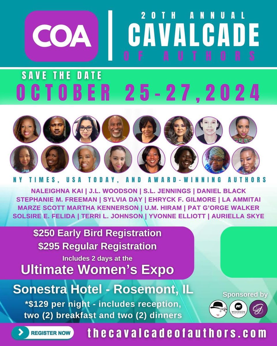 Grace74's tweet photo. 📣📚20th Annual Cavalcade of Authors Chicago featuring international bestselling author Sylvia Day, Daniel Black, Naleighna Kai. 
October 25-27, 2024 Host Hotel: Royal Sonestra @$129 per night (early bird)

Find out more:
https://t.co/yZaL7K6ol1 https://t.co/dJTUBbOfMg