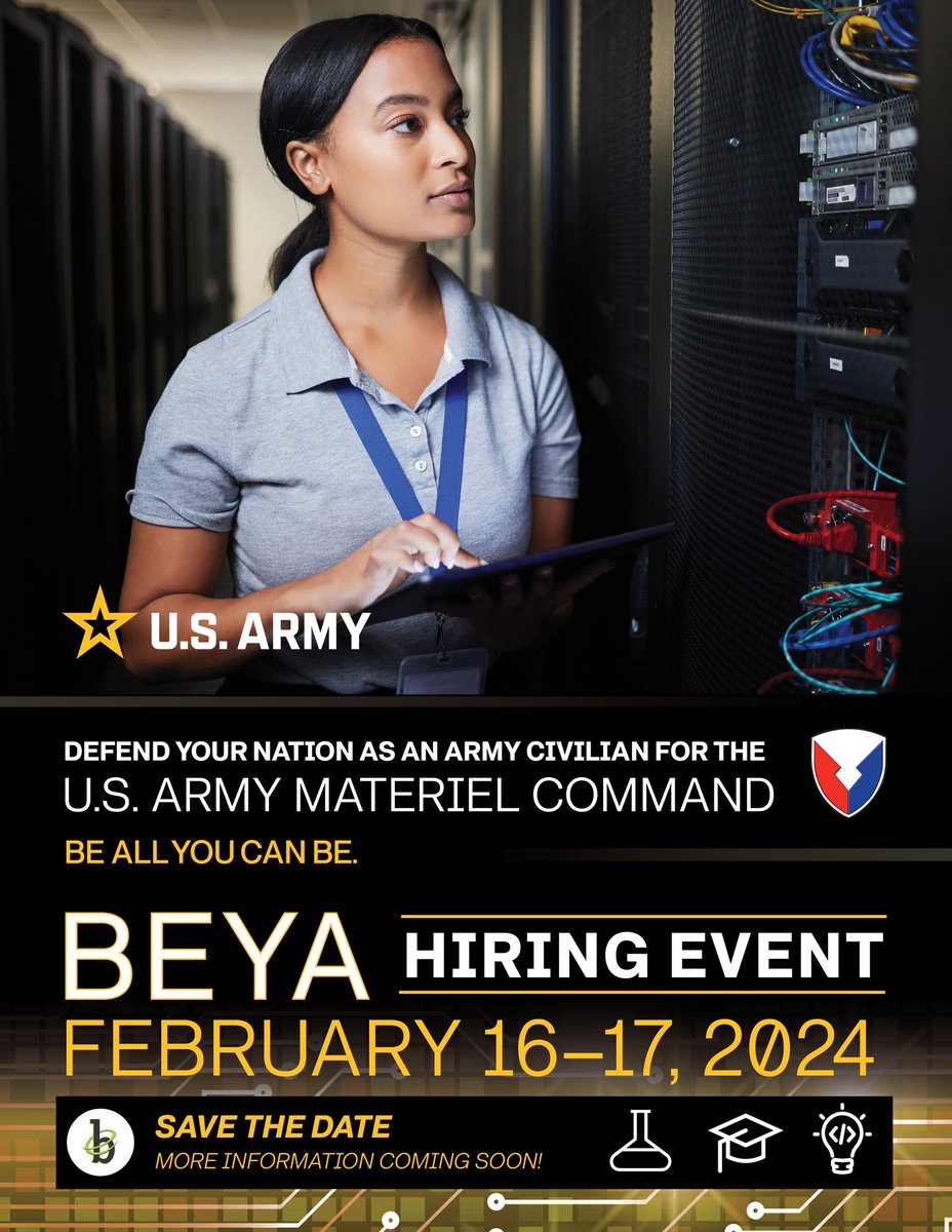 Are you seeking a purposeful career?
AEC invites you to join us virtually at the BEYA Hiring Event, an amazing opportunity to explore meaningful positions within our organization & other @USArmy civilian roles.

Register Now! spr.ly/6018V35NE
#BEYAstem @ArmyIMCOM @dcs_g9