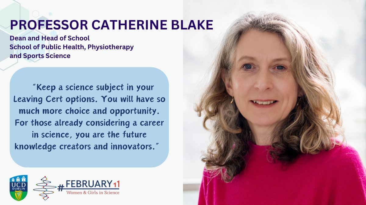 Ahead of International Day of Women and Girls in Science 2024, find out what advice Dean and Head of UCD School of Public Health, Physiotherapy and Sports Science would give to women and girls considering a career in science at  ucd.ie/phpss/newsande…

#womeninscience #IDWGS