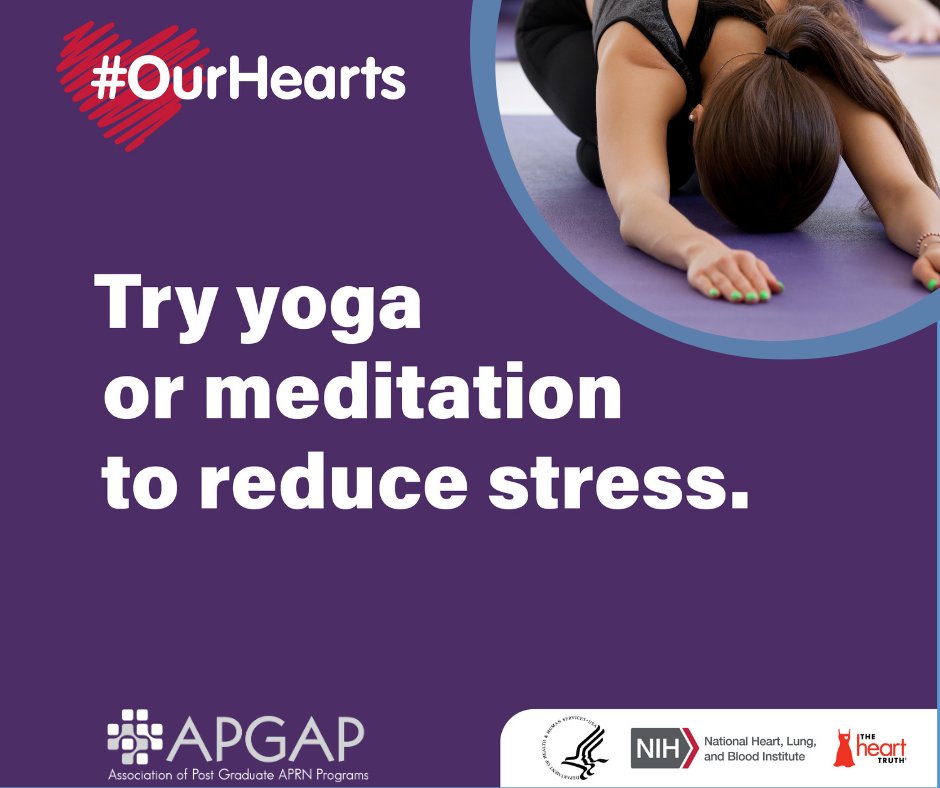 postgradAPRN's tweet photo. Don't forget as a medical provider that your heart health matters, too! Our profession can be demanding and stressful. Consider adding yoga or meditation into your daily routine to reduce stress.
#APGAP #APGAP2024 #AmericanHeartMonth #Yoga #Meditation https://t.co/iTtUixmLDG