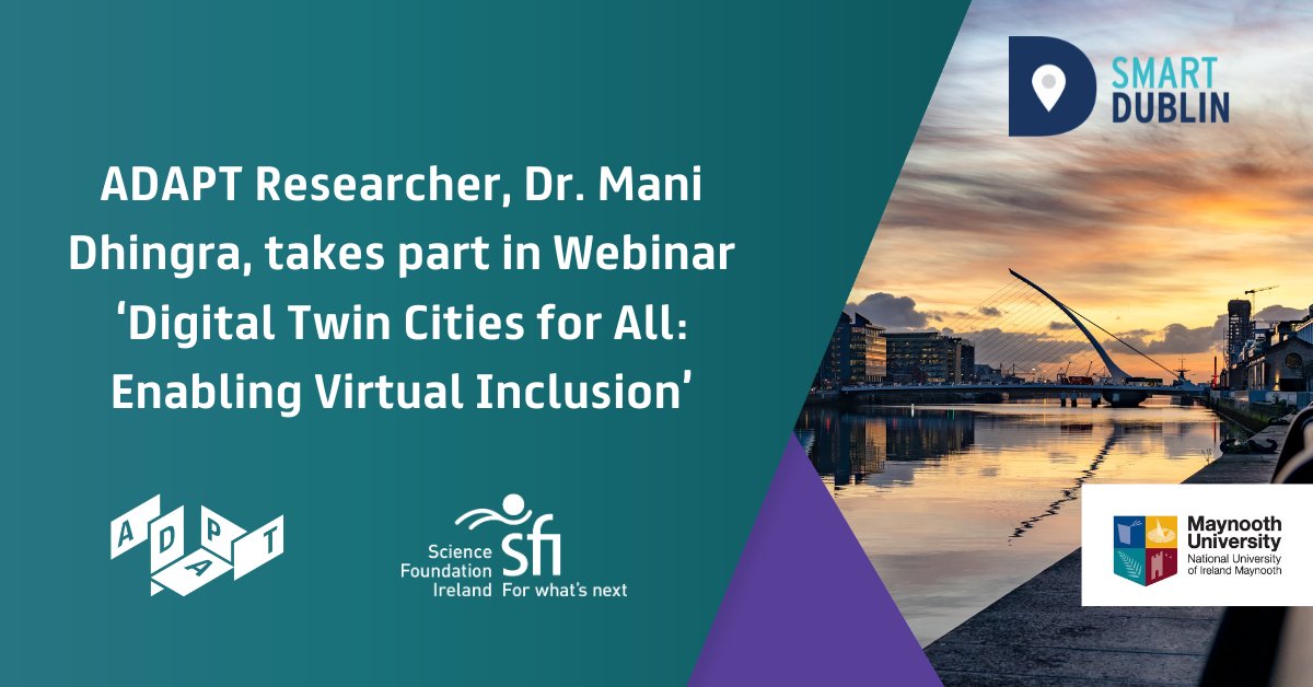 Dr. Mani Dhingra, @smartdublin & Adapt @MaynoothCSC shares her insights on a targeted project between #SmartCities @DubCityCouncil & ADAPT via the webinar 'Digital Twin Cities for All: Enabling Virtual Inclusion.' More info: adaptcentre.ie/news-and-event… #DTC