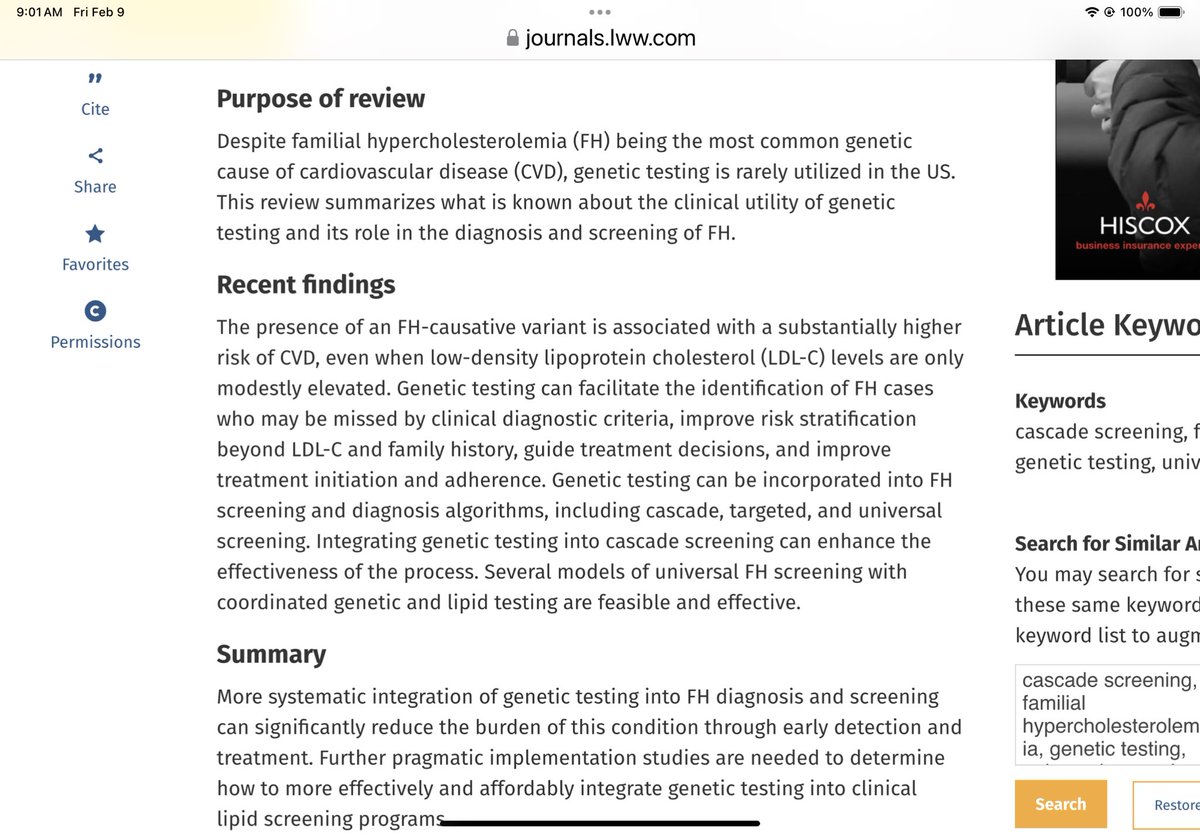 Genetic testing for Familial Hypercholesterolemia: Where are we? An informative review. journals.lww.com/co-lipidology/…