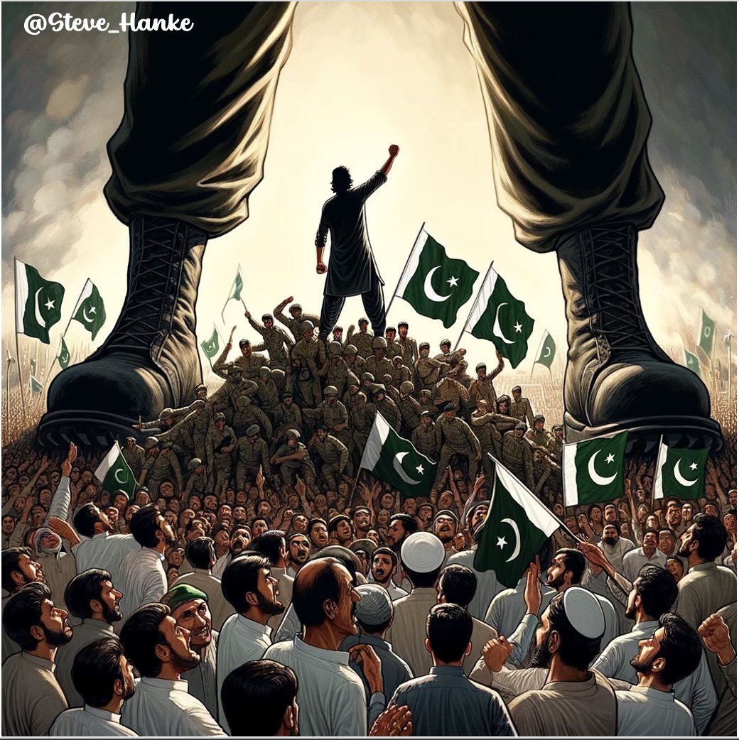 steve_hanke's tweet photo. #PAKWatch🇵🇰: While Pakistanis are firmly behind Imran Khan, Pakistani "democracy" is FIRMLY UNDER THE BOOT OF THE CORRUPT MILITARY &amp; ESTABLISHMENT. https://t.co/WAjeCmeyLL