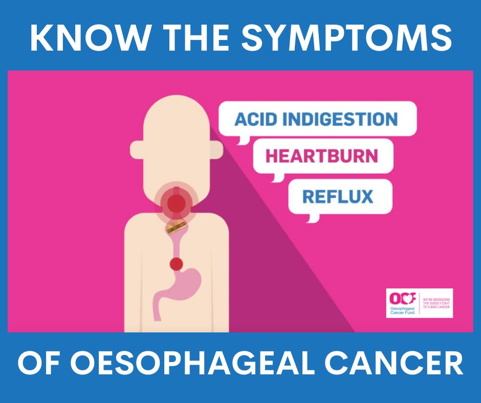 February is National Oesophageal Cancer awareness month; #KnowTheSymptoms: Acid Indigestion, Heartburn, Difficulty swallowing, Progressive and unplanned weight loss. More info found on cancer.ie/cancer-informa…
