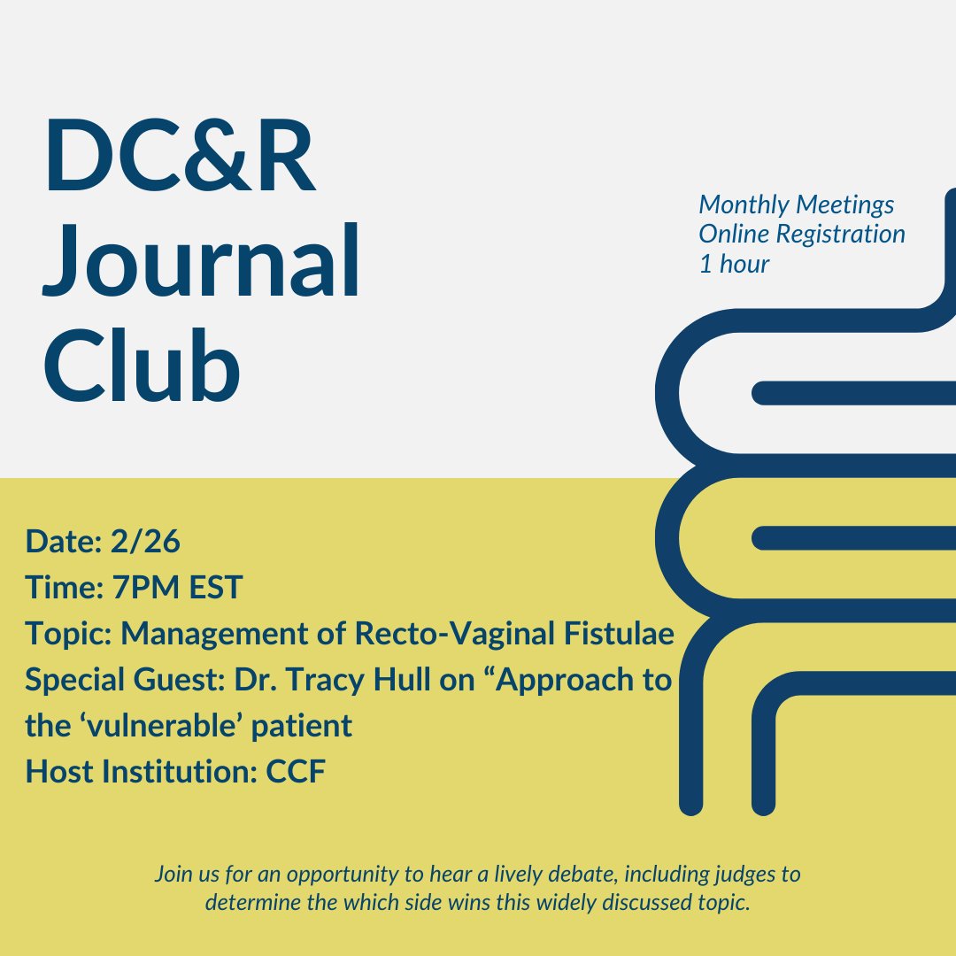 DCRjournal (@dcrjournal) on Twitter photo #DCRJournalClub is back for February!
Join us 2/26 to discuss with <a href="/drtracyhull/">Tracy Hull</a> on the management of Recto-Vaginal fistulae. Discussion Article (1/2): bit.ly/49kBaly
Sign Up: bit.ly/36kxXE2
<a href="/ScottRSteeleMD/">Scott R. Steele</a> <a href="/DrMikeValente/">Michael A. Valente</a> <a href="/debby_keller/">Debby Keller, MD</a> <a href="/bolshinskyv/">Vladimir Bolshinsky</a> #DCRJournalClub is back for February!
Join us 2/26 to discuss with <a href="/drtracyhull/">Tracy Hull</a> on the management of Recto-Vaginal fistulae. Discussion Article (1/2): bit.ly/49kBaly
Sign Up: bit.ly/36kxXE2
<a href="/ScottRSteeleMD/">Scott R. Steele</a> <a href="/DrMikeValente/">Michael A. Valente</a> <a href="/debby_keller/">Debby Keller, MD</a> <a href="/bolshinskyv/">Vladimir Bolshinsky</a>