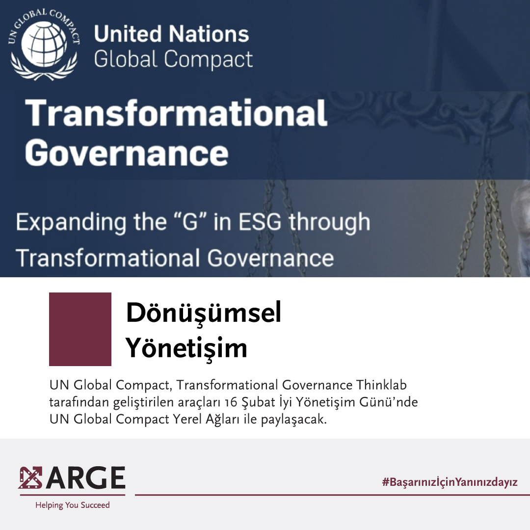 ARGE Danışmanlık olarak, SDG16'nın daha iyi uygulanması için bu önemli çalışmaya katkıda bulunan kuruluşlardan biri olmaktan gurur duyuyoruz.

Detaylı bilgi için: unglobalcompact.org/what-is-gc/our…

#İyiYönetişim #İyiYönetişimGünü #DönüşümselYönetişim #SKA16
#İyiYönetişimKaliteliYaşam