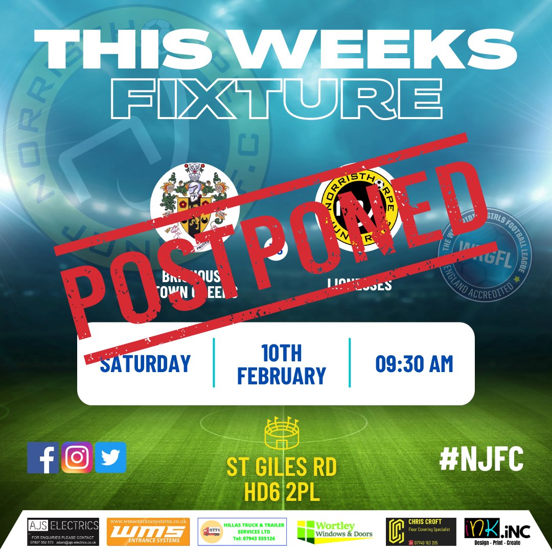 Unfortunately due to the icy weather we've been having, tomorrows game has been postponed 😞 Hope you all have a great weekend all the same ⚽🟡⚫
#njfc #norristhorpejfc #wrgfl #postponed #gamepostponed #girlsfootball