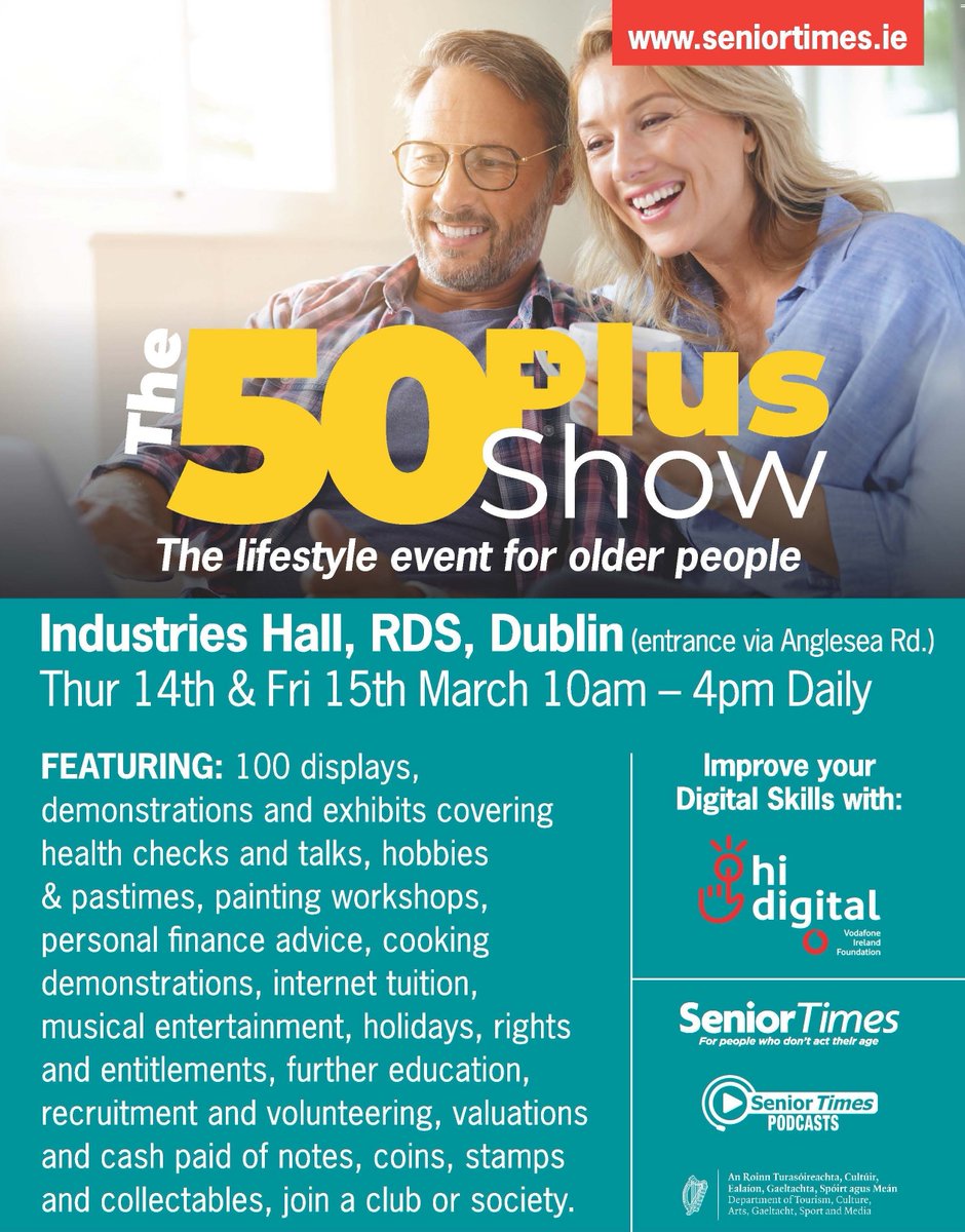 100 exhibitors confirmed for this year's 50 Plus Show in the RDS in 5 weeks time and some very important new participants. To register for free go to seniortimes.ie/50-plus-expo/ #Selfmanagementsupport #HSELivingWellProgramme @HsehealthW @CH6East @HSEQuitTeam