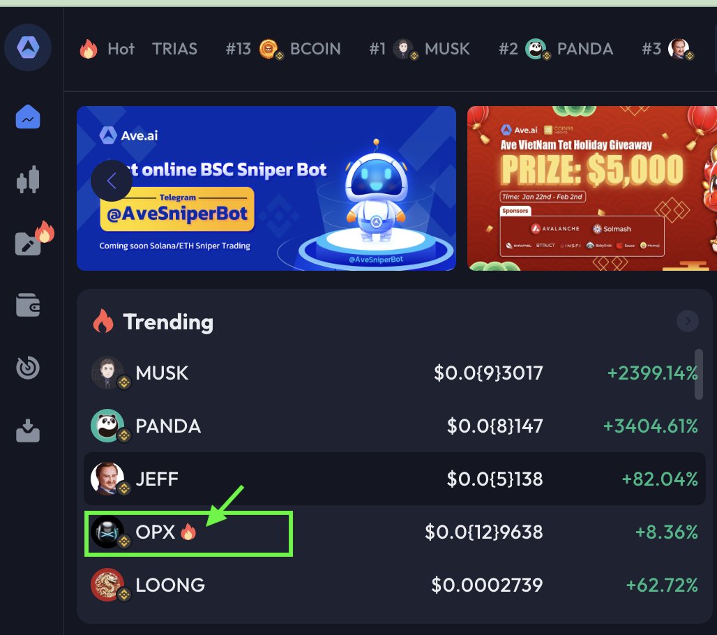 $OPX Top Trending + Fire on AveDex Right Now

LFG ! MOON !!!