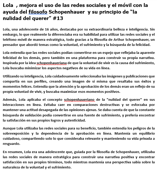 veroxverdad's tweet photo. Lola  , mejora el uso de las redes sociales y el móvil con la ayuda del filosofo Schopenhauer  y su principio de “la nulidad del querer” #13
#Schopenhauer #AdolescenciaYRedesSociales https://t.co/SGzd9LL0f7