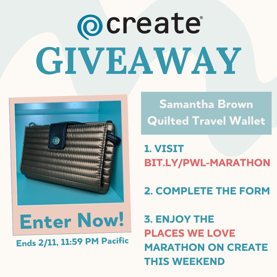 CreateTVchannel's tweet image. To celebrate the #PlacesWELove marathon this weekend, we're giving away something else we love — a travel wallet from Samantha Brown to keep your adventures organized! Five lucky winners will be selected. No purchase necessary.

Enter now at bit.ly/pwl-marathon