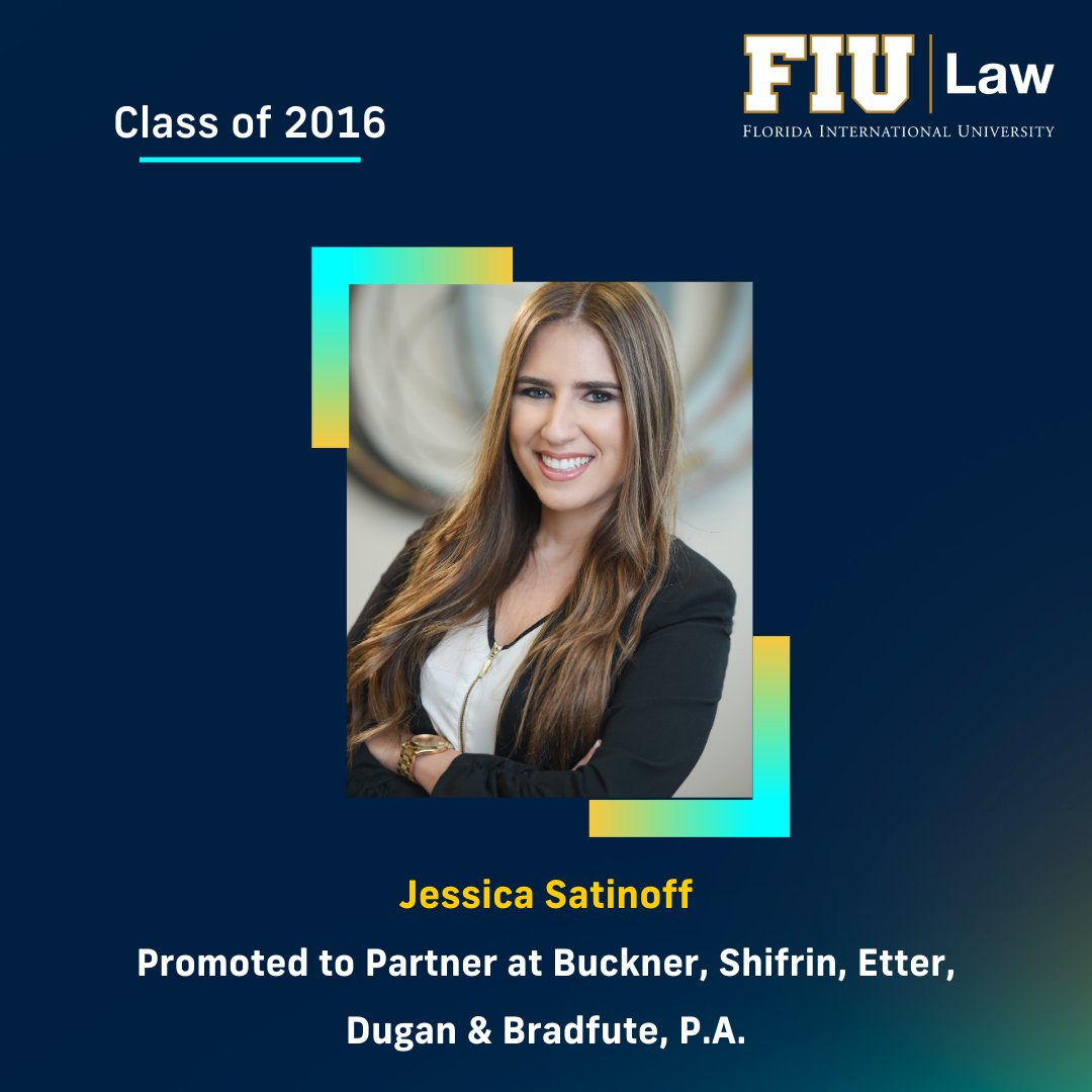 Congratulations to alumna Jessica S. Satinoff ('16) on her promotion to Partner in the Marital and Family Law practice group at Buckner, Shifrin, Etter, Dugan & Bradfute, P.A. Read more: bit.ly/3UxhEOx