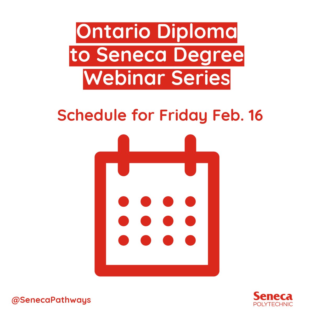 Final day of the Ontario Diploma to Seneca Degree Webinar Series! 👩‍🎓

Join us to learn about the:

- Honours Bachelor of Interdisciplinary Studies 🌏
- Honours Bachelor of Commerce – Marketing  💁🏻‍♀

Register here: bit.ly/ODTSD2024

#SenecaPolytechnic