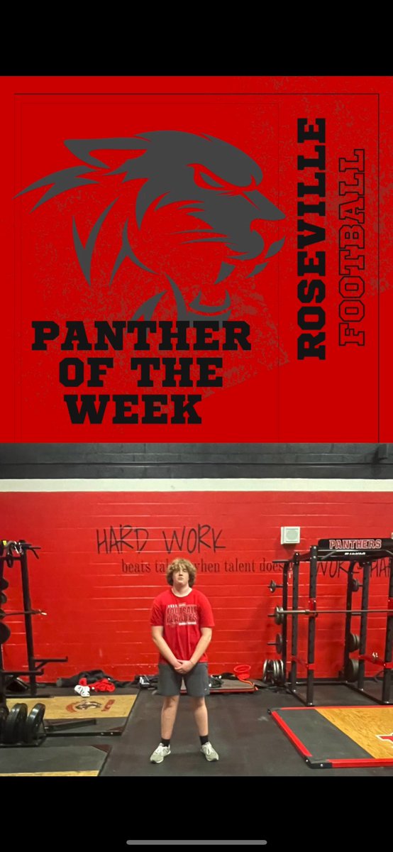 RVille_Football's tweet photo. Week 1 “Bigger - Stronger Offseason Panther of the week” goes to our 2027 Linemen Sam McGrath! Congratulations and keep working ! #RFB #UCOC #ONBS #P80 @GrizzlyP80 @CoachSnowden https://t.co/tEMBQNX07q