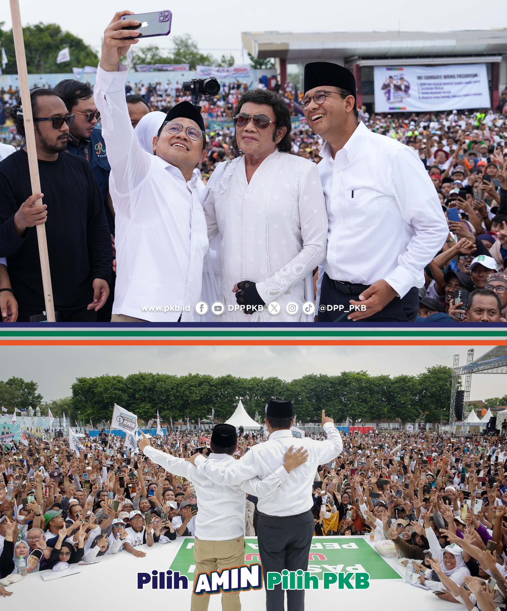 DPP_PKB's tweet photo. Siang hari tadi Mas Anies @aniesbaswedan dan Gus Imin @cakimiNOW (AMIN) menggelar kampanye akbar di Stadion Untung Suropati, Kabupaten Pasuruan, Jawa Timur (9/2).

Kampanye akbar AMIN turut dimeriahkan Raja Dangdut Rhoma Irama @H_RhomaIrama yang pada kesempatan itu juga mendeklarasikan dukungan untuk AMIN. 

#AMINAjaDulu
#PilihAMINPilihPKB
