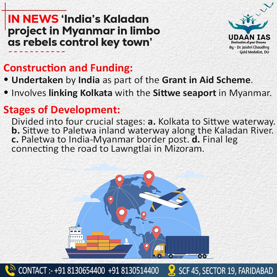 udaan_ias's tweet photo. 'India's Kaladan project in Myanmar in limbo as rebels control key town' #ias #ips #upsc #hcs #HAS #HPSC #HPPSC #CSIR #SO #ASO #UPPSC #DSSB #India https://t.co/E0yOd93l2R