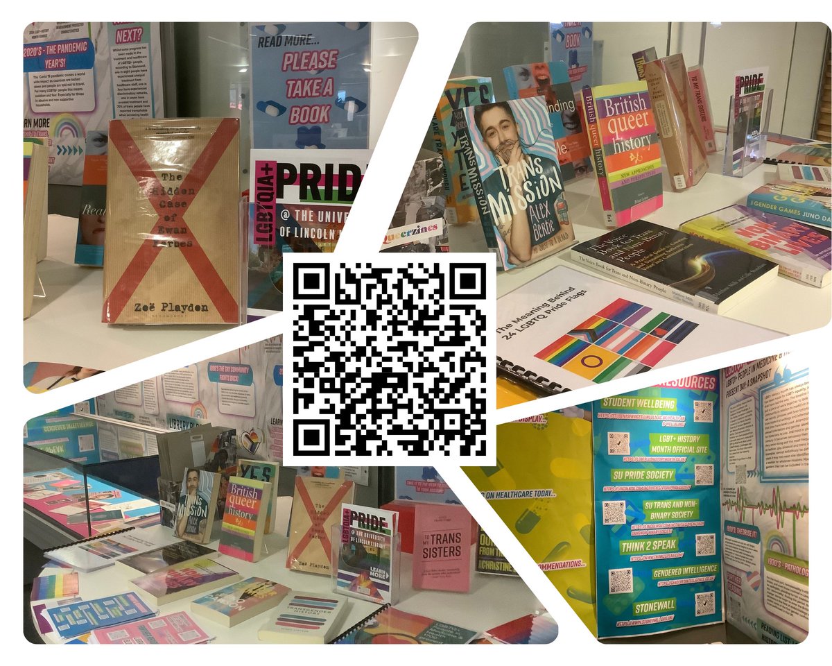 ❤ Visit our amazing displays in the UOL Libraries for LGBT+ History Month: lgbtqcymru.swansea.ac.uk/wp-content/upl…

❤ Reading list: Scan QR code / Visit: rl.talis.com/3/lincoln/list…

❤ Library Blog: library.blogs.lincoln.ac.uk