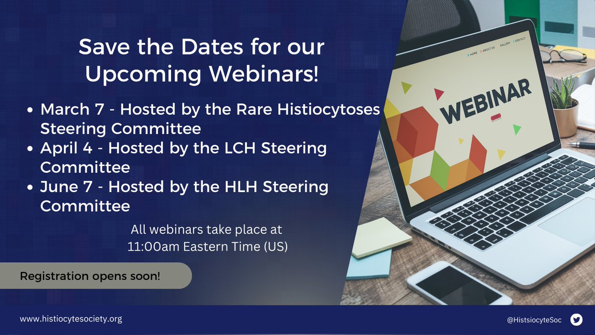 Save the dates for our upcoming 2024 educational webinars. Topics will be related to LCH, HLH and Rare Histiocytoses. Registration opening soon! #Webinar #SaveTheDate #Histiocytosis
